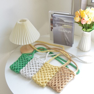 Bolso pequeño personalizado <span class=keywords><strong>de</strong></span> estilo coreano, tejido con hilo <span class=keywords><strong>de</strong></span> algodón, hueco, para teléfono móvil, multicolor - Product Image 1