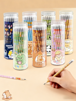 Ensemble de crayons à mine hexagonaux HB imprimés mignons, écriture fluide, antidérapants, papeterie promotionnelle pour étudiants avec boîte de rangement en conserve