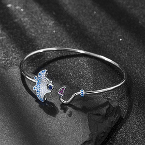 925 Sterling Silver Dễ Thương Động Vật Thiết Kế Thời Trang Bangle Với Trồng Sapphire Và Màu Zircon Mở Bangle Đối Với Phụ Nữ - Product Image 2