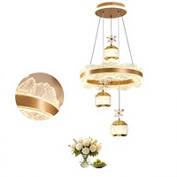 Lustre de salle à manger moderne de luxe doré, lampe suspendue créative en forme d'anneau papillon pour salon, éclairage LED avec télécommande