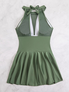 BOKIM Traje de baño de una pieza para mujer, de verano, de secado rápido, con cuello halter, cintura delgada, transpirable, liso, con curvas, tallas grandes 5XL, ropa de playa - Product Image 5