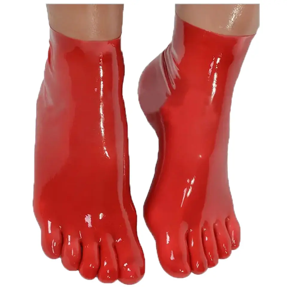 Unisex Man Vrouw Effen Kleur Latex Fetish Teen Sok Rubber 5 Tenen Leren Sokken Korte Sok Huid Tenen Maat