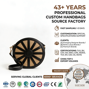 Sac bandoulière rond en paille pour femme, style plage d'été, en cuir noir, motif quadrillé radial, sac à main circulaire, logo personnalisé, usine OEM ODM 2026 - Product Image 1