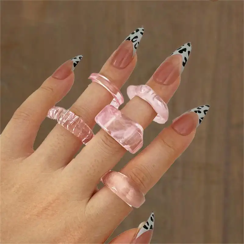 Fashion Colorful Acrylic Resin Women's Ring High Quality Fade Resistant Butterfly heart Ring Set Party Accessories