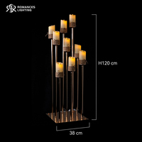 Lampe sur pied porte-bougie LED sans flamme en fer et acrylique or rose à 9 têtes pour décoration de mariage, de fête et de maison