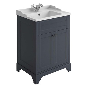 ארון אמבטיה כפול דלתות בצבע כחול-אפור, בעיצוב בהשראת התקופה הוויקטוריאנית, ללא כיור קרמי. - Product Image 2