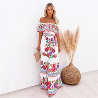 Robes bohèmes mexicaines décontractées Robe longue ethnique Robe d'été tropicale Tenues bohème Vêtements de paysans Robe florale