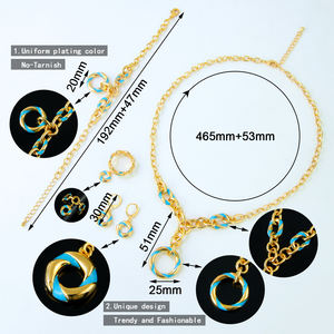 Elegante y único conjunto de joyas de cobre chapado en oro de 18 quilates para mujer, venta al por mayor, goteo de aceite azul, joyería de moda 2025 - Product Image 6