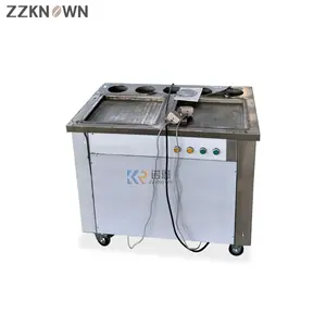 2024 Fruit Making Machine Fried Ice Cream Roll Fry Ice Cream Machine with 360 Degrees Universal Wheel and Seasoning Bucket