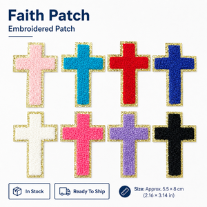 Set di Toppe a <span class=keywords><strong>Croce</strong></span> Cristiana all'Ingrosso, Emblemi Religiosi Varsity, Adesivi in Tessuto Spugna con Bordo Dorato Glitterato, Pronta Consegna - Product Image 1