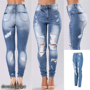 Hot Seller High Quality Denim Hole Skinny <strong>Stretchy</strong> Pencil <strong>Jeans</strong> Pants High Waist <strong>Jeans</strong> <strong>Women's</strong> Denim <strong>Jeans</strong> - Product Image 3