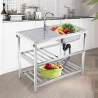 Haute qualité personnalisé en acier inoxydable unique évier de lavage à la main Portable cuisine extérieure Double sous étagère Table deux carrés