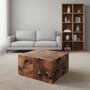 Teak Coffee <b>Table</b> Solid Wood Rustic Modern Living Room Furniture Handmade <b>Brown</b> D0100HE7SCV - Product Image 2