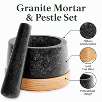 Ensemble mortier et pilon en granit avec base en bois de chêne et pilon extra large pour les épices et le guacamole