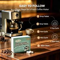 Tablettes nettoyantes pour machine à café bio, biodégradables, détartrantes pour expresso, compatibles avec plusieurs marques de machines à café et systèmes à lait.