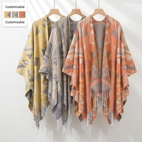 Poncho châle d'hiver personnalisable en acrylique pour femme, motif tribal géométrique, marque privée, cape réversible à franges, doux, motif ethnique, écharpe enveloppante
