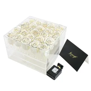 2020 New Arrivals Luxury Supplier New Mothers Day Gift Sets Preserved Rose Heart and Square Fram Acrylic Box