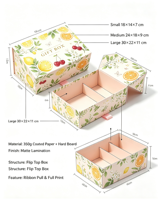 Boîte cadeau rigide écologique et recyclable avec illustration de plantes fraîches, ruban et poignée à tirer, emballage cadeau d'anniversaire coloré