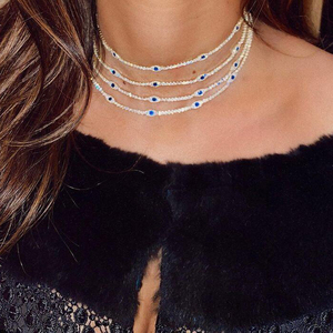 Parure de bijoux fantaisie pour femme, collier ras-du-cou et bracelet chaîne tennis avec pendentif œil porte-bonheur en zircon cubique - Product Image 3