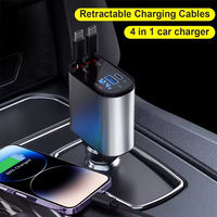 Chargeur de voiture rétractable USB-C rapide avec affichage numérique LED 120W, adaptateur rapide 4-en-1, station de charge de voiture 2 ports Type-C PD