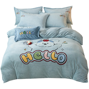 Nuovo Set di asciugamani ricamati floreali con Design a cartoni animati <span class=keywords><strong>copripiumino</strong></span> a quattro pezzi in <span class=keywords><strong>flanella</strong></span> di latte 3D per bambini per alberghi - Product Image 5