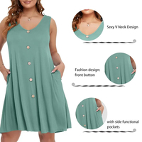 Robe de plage personnalisée imprimée à col en V et boutons, décontractée et ample, sans manches, style débardeur court et fluide, pour vacances en bord de mer, lavable, pour l'été