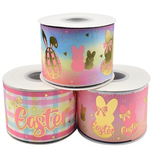 HSDRIBBON 3 Inch 75MM <strong>Easter</strong> Bunny Series Hologram <strong>Ribbon</strong> Cute Pattern Printed on Grosgrain <strong>Ribbon</strong> - Product Image 1