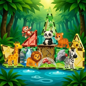 Animaux du zoo Blocs créatifs 3D Modèles de <span class=keywords><strong>construction</strong></span> Jouets d'apprentissage précoce Ensemble de tuiles magnétiques pour tout-petits - Product Image 2