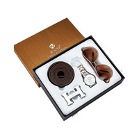 Montre pour homme haut de gamme, cadeau d'affaires, ensemble de 3 pièces, bracelet en cuir, montre à quartz, boîtier en acier inoxydable, chronographe, cadeau populaire