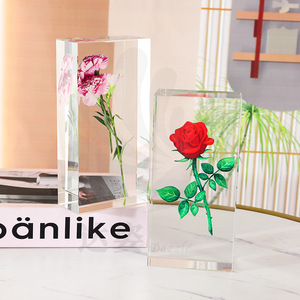 Ornement en verre cristal en forme de rose, bloc décoratif en verre artistique pour la maison, le bureau, cadeau de la Saint-Valentin - Product Image 3