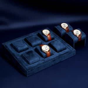 SKQ Toptan Mavi Süet Deri Saat Sergi Tepsisi 2 4 6 8 Bölmeli Vitrin Yastıklı Saat Standı Seti - Product Image 3