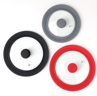 Couvercle en verre trempé de couverture de pot de silicone noir de vente chaude avec le bord de silicone de prévention de débordement
