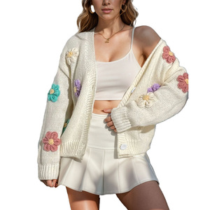 Maglione da <span class=keywords><strong>donna</strong></span> autunno inverno Cardigan <span class=keywords><strong>a</strong></span> maniche lunghe di buona qualità lavorato <span class=keywords><strong>a</strong></span> <span class=keywords><strong>mano</strong></span> in Jacquard floreale Casual maglione morbido - Product Image 1