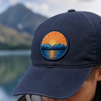 Patchs thermocollants 3D en tissu chenille brodé, motif Montagnes au lever du soleil et eau, avec point directionnel, à coudre pour chapeaux de randonnée Sunrise