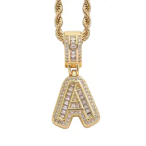 Gold Plating Initial Collections Letter Charm For Necklace A To Z Alphabet Copper Zircon Pendant For Jewelry Making