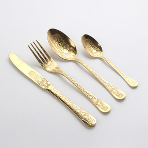 Cucharas de Acero Inoxidable con Grabado de Flores y Recubrimiento PVD Dorado, Juego de Cubiertos, Vajilla, Utensilios de Mesa - Product Image 3