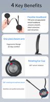 Headset USB Profesional Berkabel untuk Call Center dengan Mikrofon ENC Peredam Kebisingan untuk Resepsionis Kantor dan Pekerjaan Meja Depan