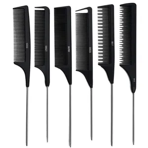 Professional Heat Resistant Salon Black Metal Pin Tail Anti-static Comb Hard Carbon Cutting Comb Hair Trimmer Brushes