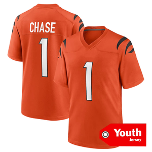 2025 Youth Cincinnati Jersey Futbol Amerika kualitas tinggi 1 mengejar 9 BURROW 5 Higgins dijahit sepak bola Amerika dengan logo - Product Image 2
