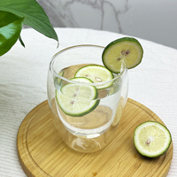 Mug en verre borosilicate à double paroi de 200 ml, transparent, écologique, moderne, avec logo personnalisé, pour les fêtes, pour boire de l'eau ou du café