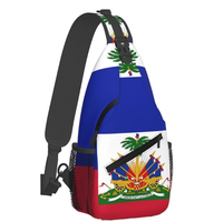Sac bandoulière personnalisé de haute qualité avec drapeau d'Haïti, logo personnalisé, sac de poitrine, sac à dos bandoulière, sac de voyage