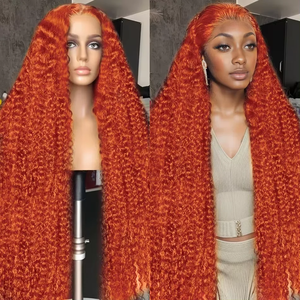250 densité perruque de cheveux humains coloré crépus bouclés fermeture frontale perruques pour femme noire Ombre couleur <span class=keywords><strong>Orange</strong></span> gingembre dentelle avant perruque - Product Image 1