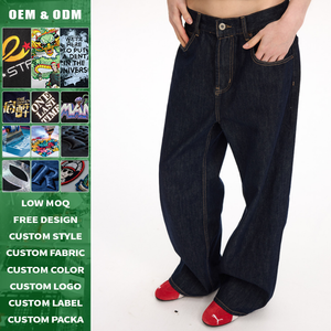 กางเกงยีนส์เดนิมสีน้ำเงินเข้มคุณภาพสูง 13 ออนซ์ ทรงคลาสสิค หลวม ตรง ใส่สบาย แบบลำลอง สำหรับทุกเพศ พร้อมโลโก้สั่งทำพิเศษ - Product Image 3