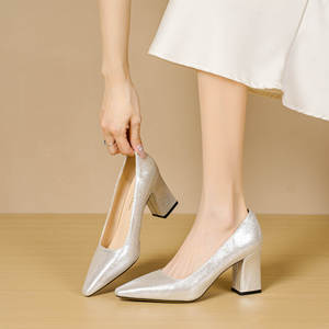 Escarpins à bout pointu pour femme 7288C, talon carré, pailletés, style coréen, à enfiler, chaussures à talons hauts tendance toutes saisons - Product Image 3