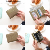 Denim Patchwork Fashion Klasik Gaya Korea Dompet Wanita Multifungsi Lintas Batas Pola Geometris Lipat Dua Poliester