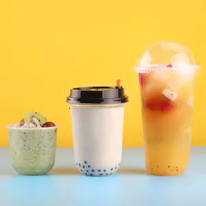 कस्टम लोगो दही Milktea Boba पुन: प्रयोज्य यू आकार पारदर्शी मोटी मुश्किल कॉफी बुलबुला चाय प्लास्टिक के कप