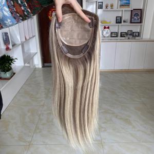 Topper de Cabello con Base de Seda 5x6.5 para Mujer, Cabello Humano Virgen Europeo con Silicona, Topper de Seda Completamente Anudado a Mano - Product Image 5