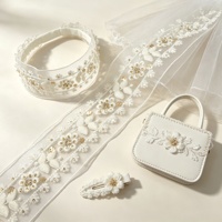 Ruban de dentelle en organza blanc brodé avec des paillettes dorées et des perles, dentelle florale pour robes, décoration de mariage et sacs
