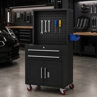 Armoire à outils mobile professionnelle à 2 tiroirs avec panneau perforé, système de rangement de garage haute capacité, boîte à outils industrielle noir mat
