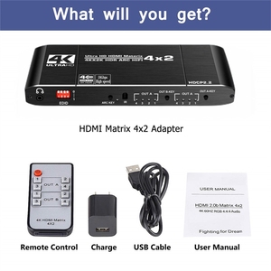 4K 60Hz EDID + Arc <span class=keywords><strong>HDMI</strong></span> <span class=keywords><strong>Matrix</strong></span> <span class=keywords><strong>4x2</strong></span>ตัวแยกสวิตช์รองรับ HDCP 2.2 IR รีโมทคอนโทรลแยกสัญญาณเสียง <span class=keywords><strong>HDMI</strong></span> <span class=keywords><strong>4x2</strong></span>สวิตช์เมทริกซ์ - Product Image 6